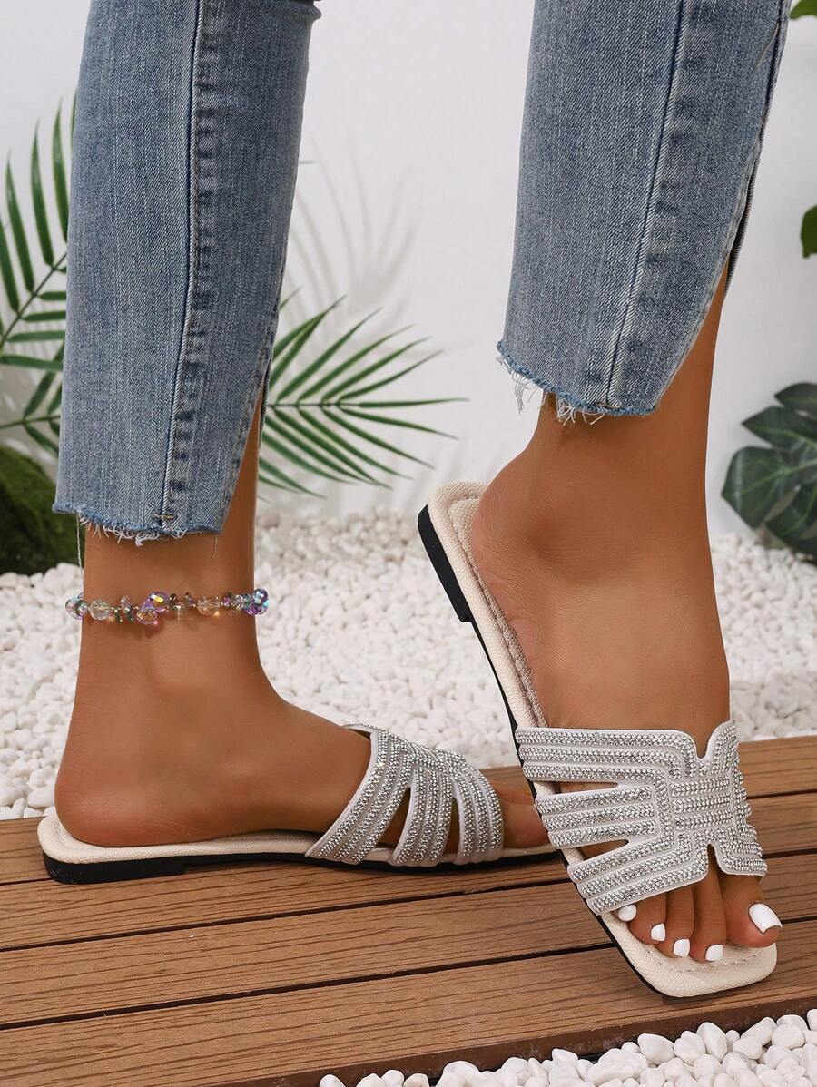 Sandálias Planas Estilo Coreano Para Mulheres, Chinelos De Praia De Verão Com Dedo Aberto, Novas Sandálias Romanas De Tricô De Outono, Sapatos Femininos Elegantes Para Saias, Praia Ou Férias