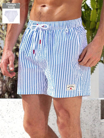 Horizaway Shorts de praia listrados com cordão na cintura para homens