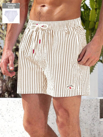 Horizaway Shorts de praia listrados com cordão na cintura para homens