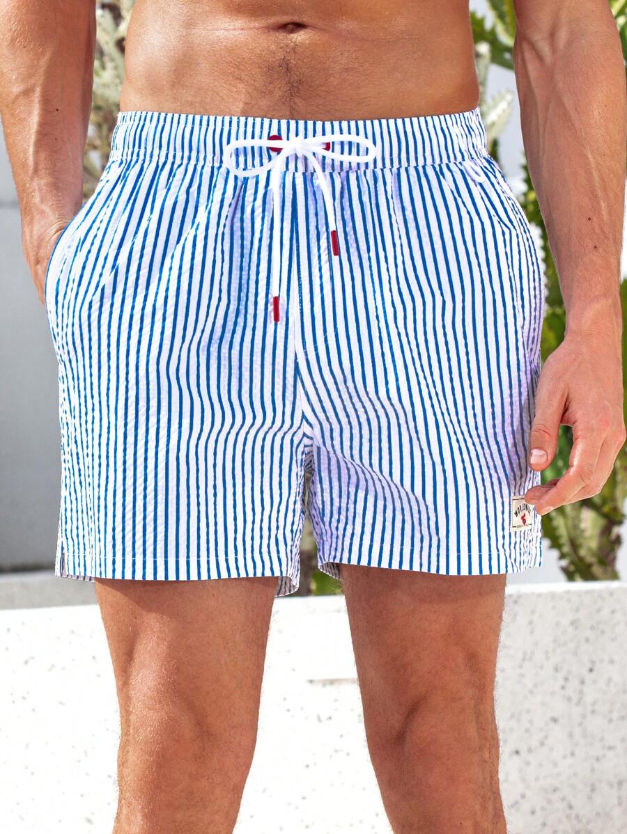 Horizaway Shorts de praia listrados com cordão na cintura para homens