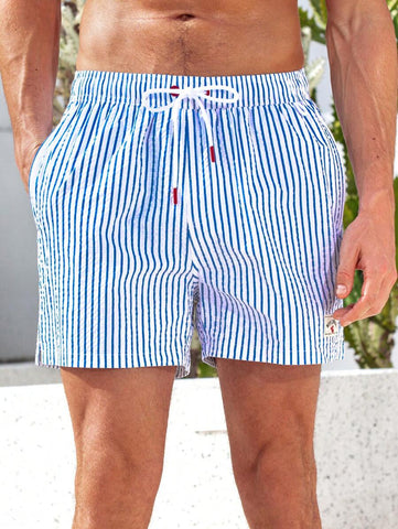 Horizaway Shorts de praia listrados com cordão na cintura para homens