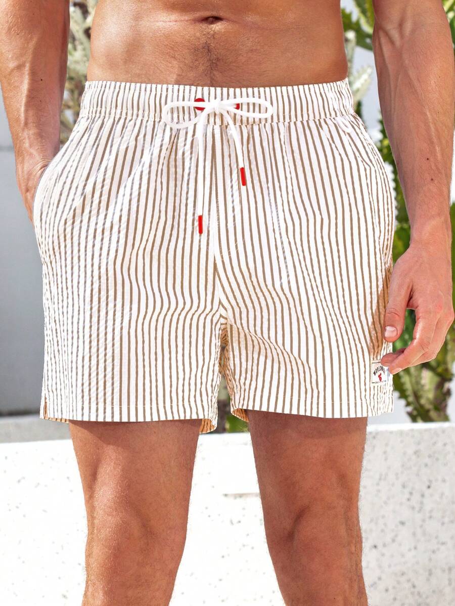 Horizaway Shorts de praia listrados com cordão na cintura para homens