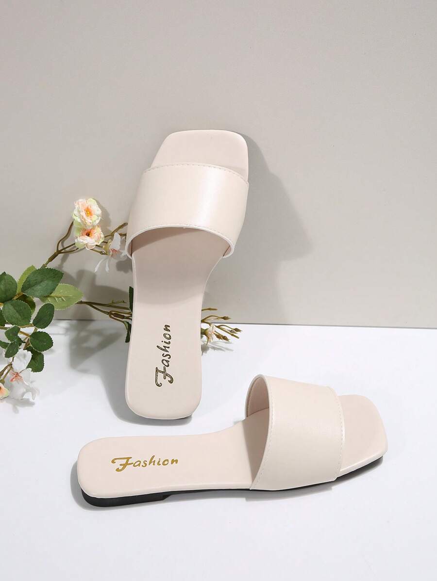 Sandálias Plus Size Slide, Novas Sandálias Rasas Pretas Bico Quadrado Primavera Verão, Combine com Vestidos para Fazer as Pernas Parecerem Mais Longas, Sandálias da Moda, Lindas Meninas Verão Praia Slip On Chinelos Antiderrapantes