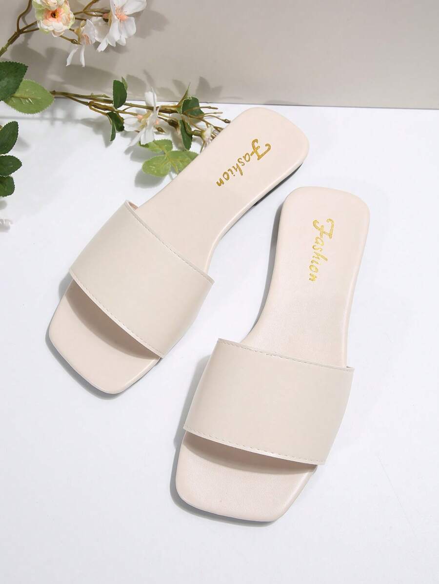 Sandálias Plus Size Slide, Novas Sandálias Rasas Pretas Bico Quadrado Primavera Verão, Combine com Vestidos para Fazer as Pernas Parecerem Mais Longas, Sandálias da Moda, Lindas Meninas Verão Praia Slip On Chinelos Antiderrapantes