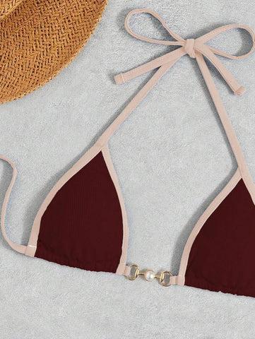 Swim Vcay Conjunto de biquíni feminino com alças cruzadas para férias na praia, corte atrevido no verão