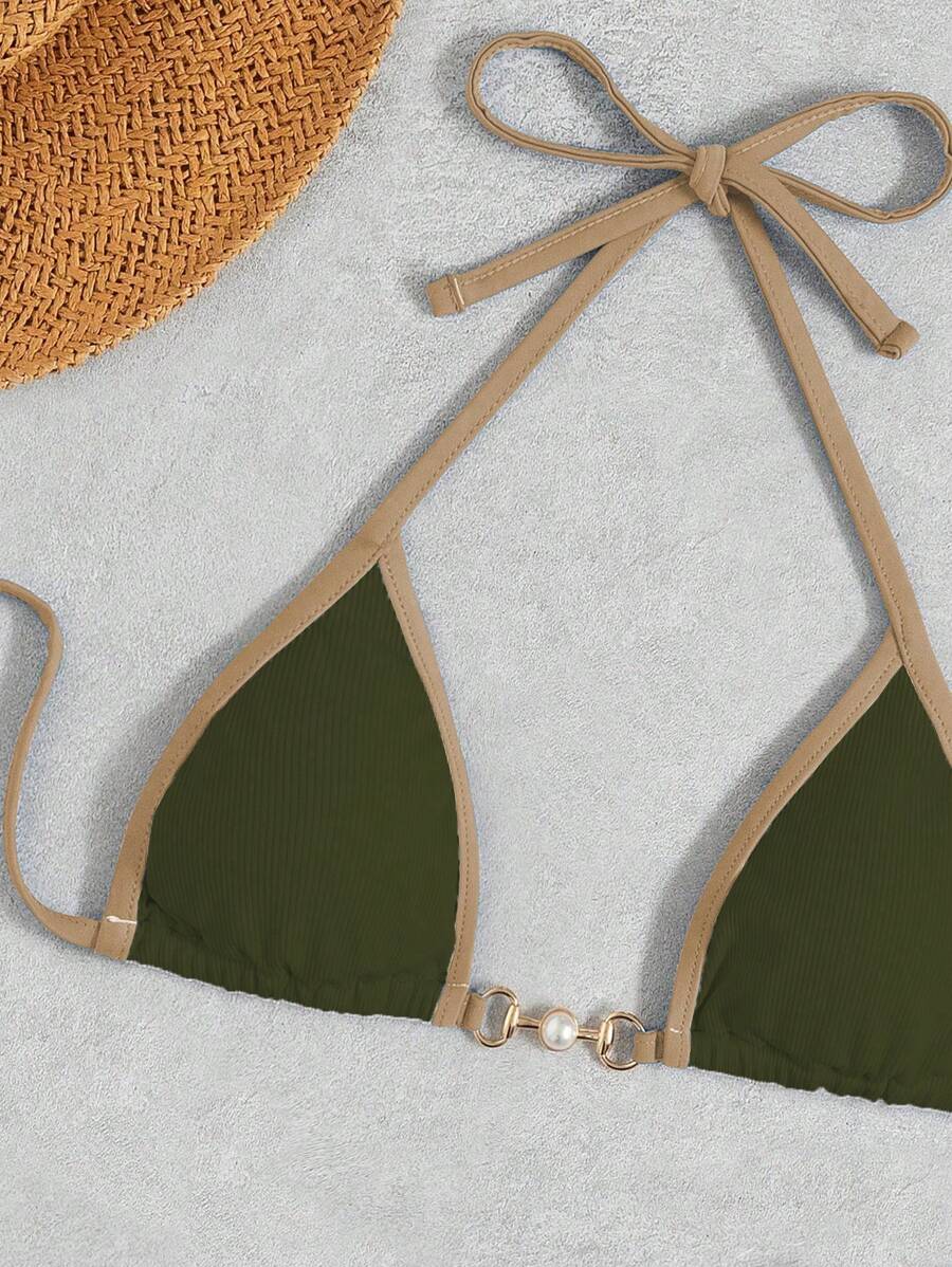 Swim Vcay Conjunto de biquíni feminino com alças cruzadas para férias na praia, corte atrevido no verão