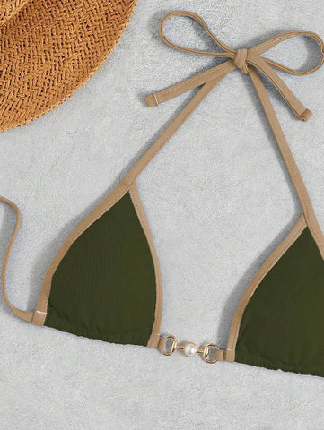 Swim Vcay Conjunto de biquíni feminino com alças cruzadas para férias na praia, corte atrevido no verão