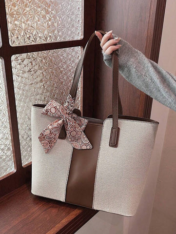 Bolsa de ombro feminina casual com zíper e grande capacidade para uso diário, bolsa de ombro nova no outono/inverno, bolsa tote de grande capacidade