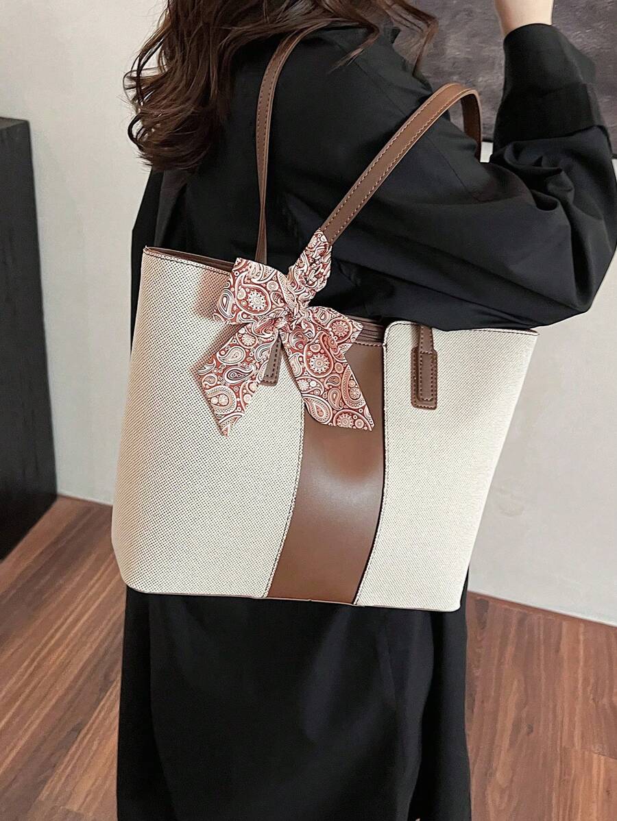 Bolsa de ombro feminina casual com zíper e grande capacidade para uso diário, bolsa de ombro nova no outono/inverno, bolsa tote de grande capacidade