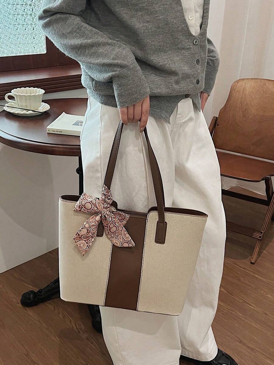 Bolsa de ombro feminina casual com zíper e grande capacidade para uso diário, bolsa de ombro nova no outono/inverno, bolsa tote de grande capacidade