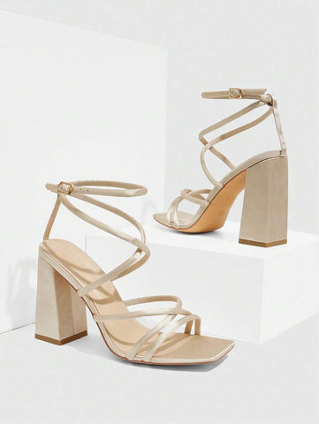 CUCCOO SZL Sapatos femininos com salto cruzado e tira no tornozelo, sandálias brancas para o verão, saltos de formatura, sapatos de festa, sapatos de volta às aulas, sapatos de estudante universitário, festa, baddie, elegante, chique, lindo estilo, natal,