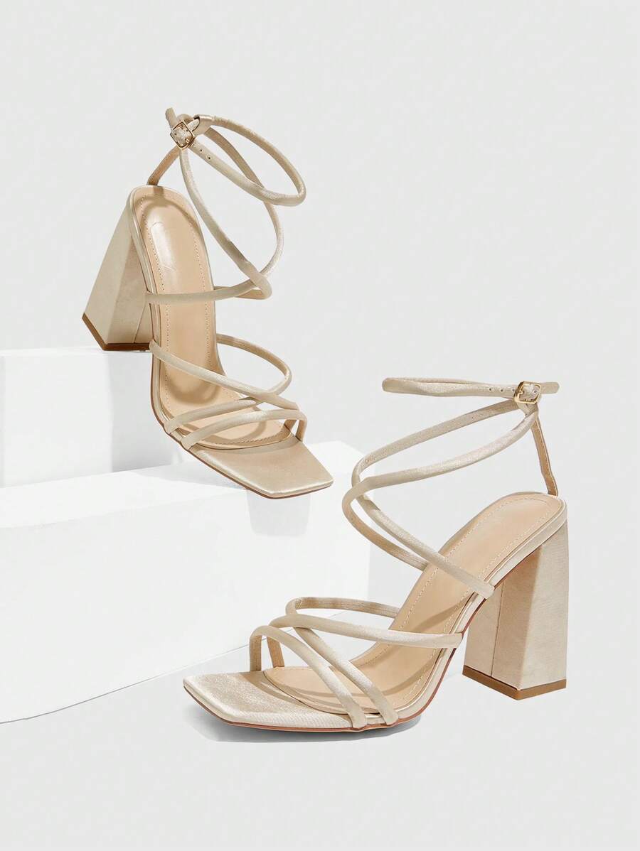 CUCCOO SZL Sapatos femininos com salto cruzado e tira no tornozelo, sandálias brancas para o verão, saltos de formatura, sapatos de festa, sapatos de volta às aulas, sapatos de estudante universitário, festa, baddie, elegante, chique, lindo estilo, natal,