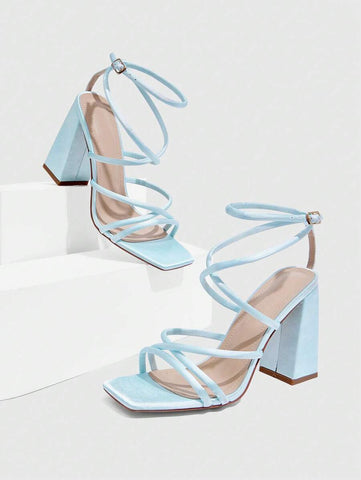 CUCCOO SZL Sapatos femininos com salto cruzado e tira no tornozelo, sandálias brancas para o verão, saltos de formatura, sapatos de festa, sapatos de volta às aulas, sapatos de estudante universitário, festa, baddie, elegante, chique, lindo estilo, natal,