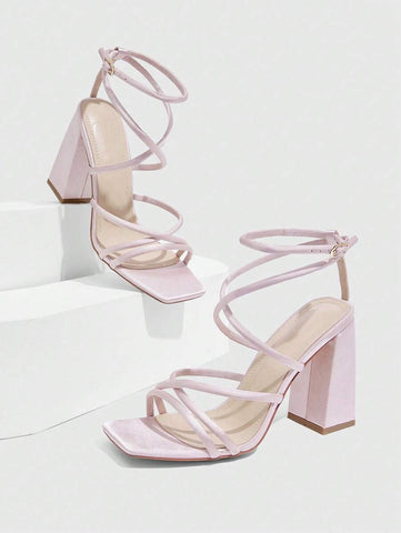 CUCCOO SZL Sapatos femininos com salto cruzado e tira no tornozelo, sandálias brancas para o verão, saltos de formatura, sapatos de festa, sapatos de volta às aulas, sapatos de estudante universitário, festa, baddie, elegante, chique, lindo estilo, natal,