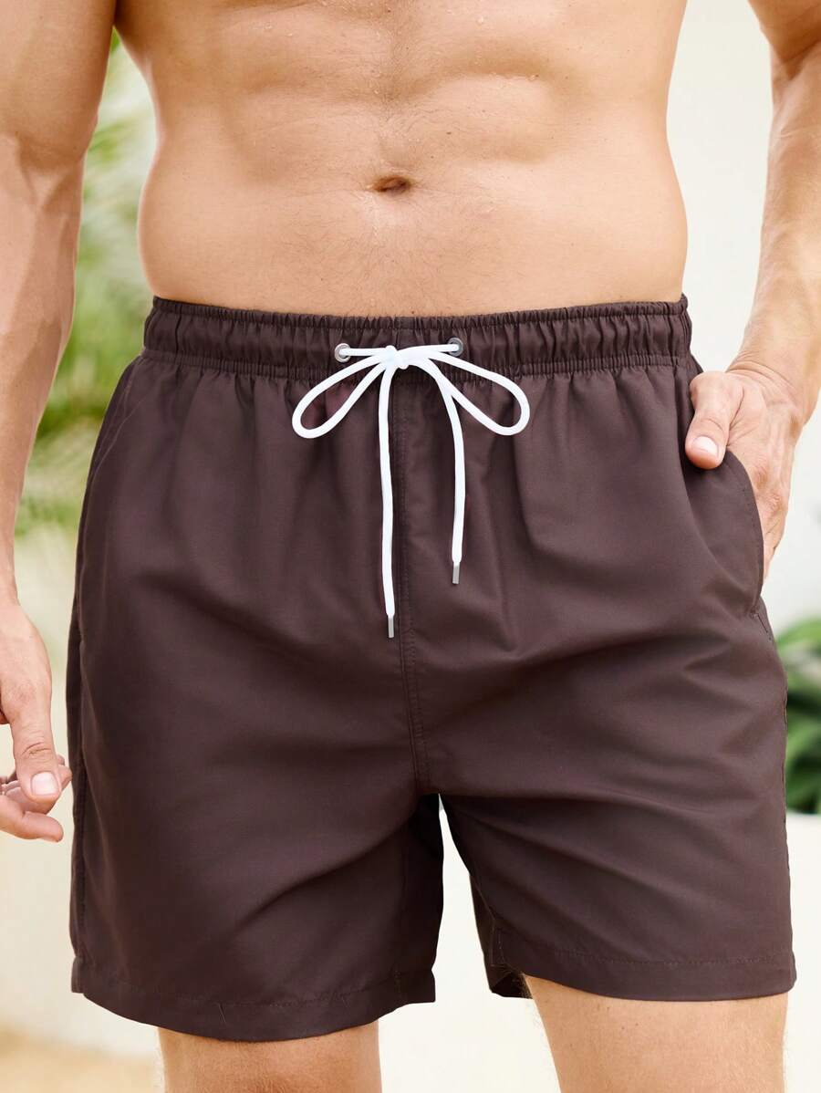 Manfinity Swimmode Homens Cintura Com Cordão Bolso Inclinado Short De Banho