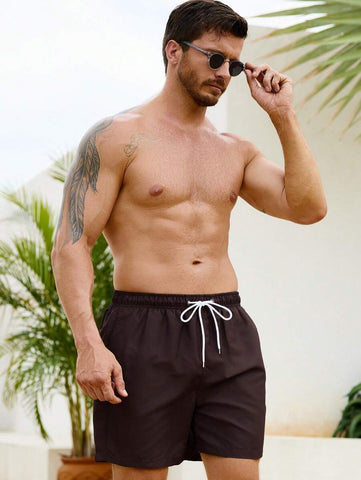 Manfinity Swimmode Homens Cintura Com Cordão Bolso Inclinado Short De Banho