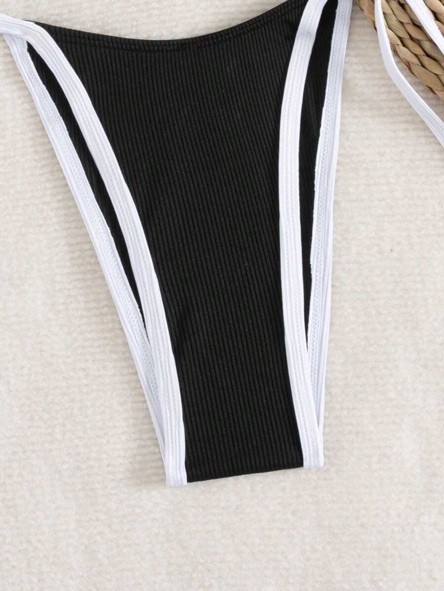 Conjunto de biquíni feminino com contraste de cores e bandeau sexy para férias de primavera, separado, praia, traje de banho