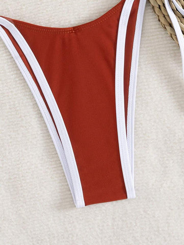 Conjunto de biquíni feminino com contraste de cores e bandeau sexy para férias de primavera, separado, praia, traje de banho