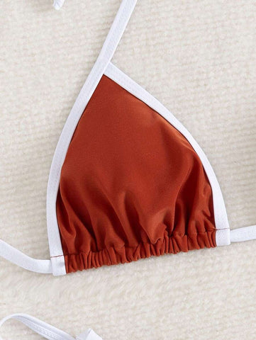Conjunto de biquíni feminino com contraste de cores e bandeau sexy para férias de primavera, separado, praia, traje de banho