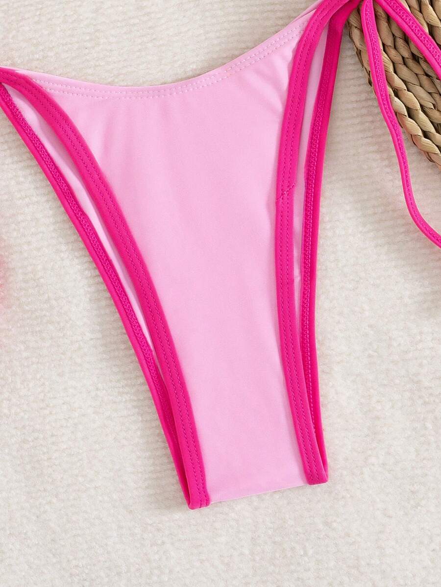 Conjunto de biquíni feminino com contraste de cores e bandeau sexy para férias de primavera, separado, praia, traje de banho