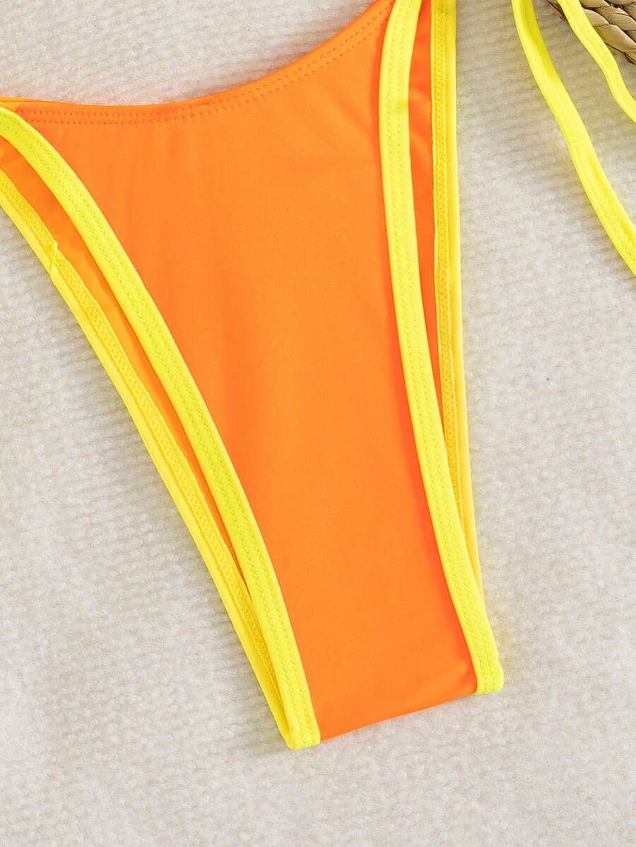 Conjunto de biquíni feminino com contraste de cores e bandeau sexy para férias de primavera, separado, praia, traje de banho