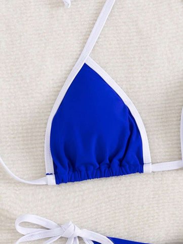 Conjunto de biquíni feminino com contraste de cores e bandeau sexy para férias de primavera, separado, praia, traje de banho