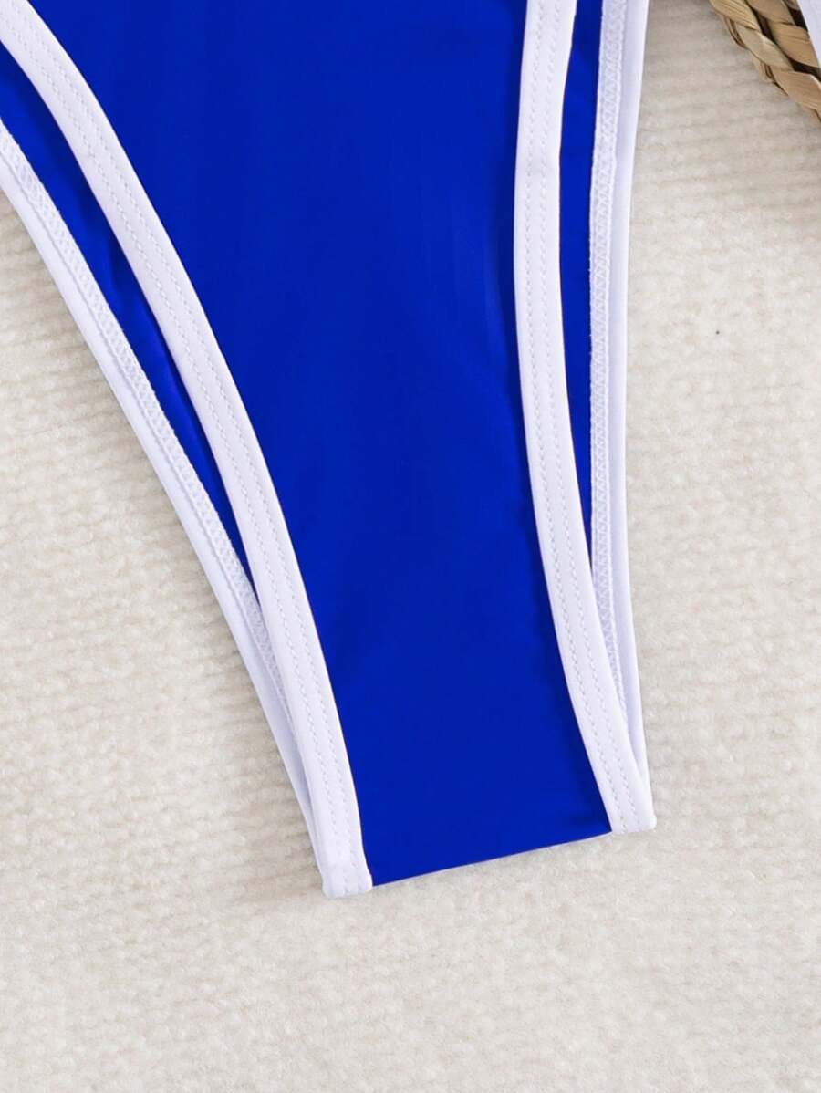 Conjunto de biquíni feminino com contraste de cores e bandeau sexy para férias de primavera, separado, praia, traje de banho