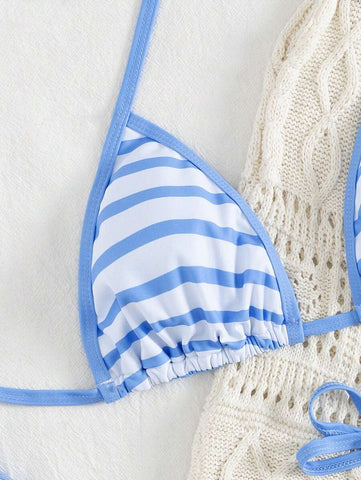 Conjunto de biquíni feminino com contraste de cores e bandeau sexy para férias de primavera, separado, praia, traje de banho