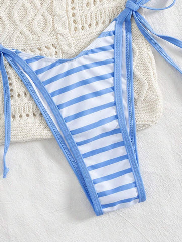Conjunto de biquíni feminino com contraste de cores e bandeau sexy para férias de primavera, separado, praia, traje de banho