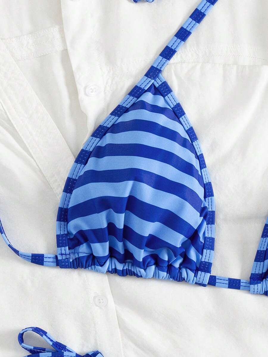 Conjunto de biquíni feminino com contraste de cores e bandeau sexy para férias de primavera, separado, praia, traje de banho