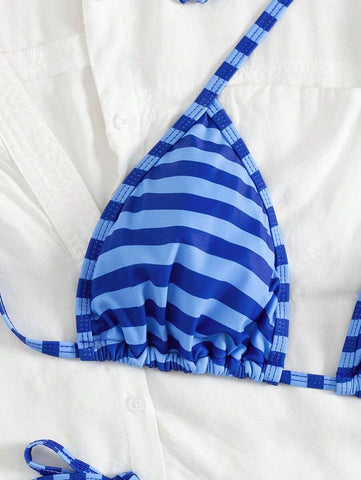 Conjunto de biquíni feminino com contraste de cores e bandeau sexy para férias de primavera, separado, praia, traje de banho