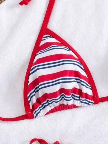 Conjunto de biquíni feminino com contraste de cores e bandeau sexy para férias de primavera, separado, praia, traje de banho