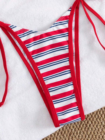 Conjunto de biquíni feminino com contraste de cores e bandeau sexy para férias de primavera, separado, praia, traje de banho