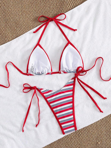 Conjunto de biquíni feminino com contraste de cores e bandeau sexy para férias de primavera, separado, praia, traje de banho