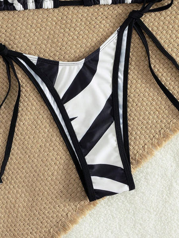 Conjunto de biquíni feminino com contraste de cores e bandeau sexy para férias de primavera, separado, praia, traje de banho
