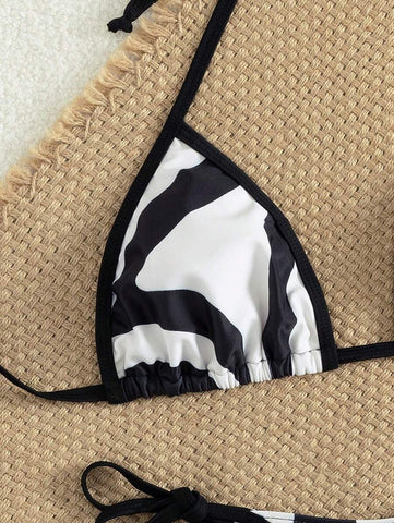 Conjunto de biquíni feminino com contraste de cores e bandeau sexy para férias de primavera, separado, praia, traje de banho