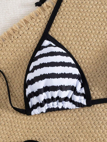 Conjunto de biquíni feminino com contraste de cores e bandeau sexy para férias de primavera, separado, praia, traje de banho
