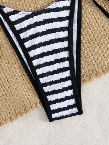 Conjunto de biquíni feminino com contraste de cores e bandeau sexy para férias de primavera, separado, praia, traje de banho