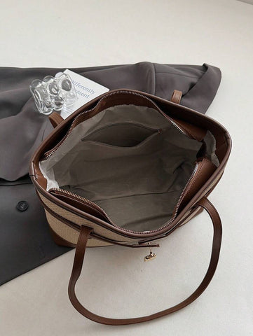 Bolsa de ombro feminina casual com zíper e grande capacidade para uso diário, bolsa de ombro nova no outono/inverno, bolsa tote de grande capacidade