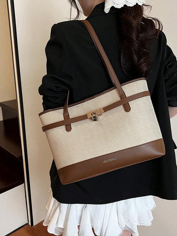 Bolsa de ombro feminina casual com zíper e grande capacidade para uso diário, bolsa de ombro nova no outono/inverno, bolsa tote de grande capacidade