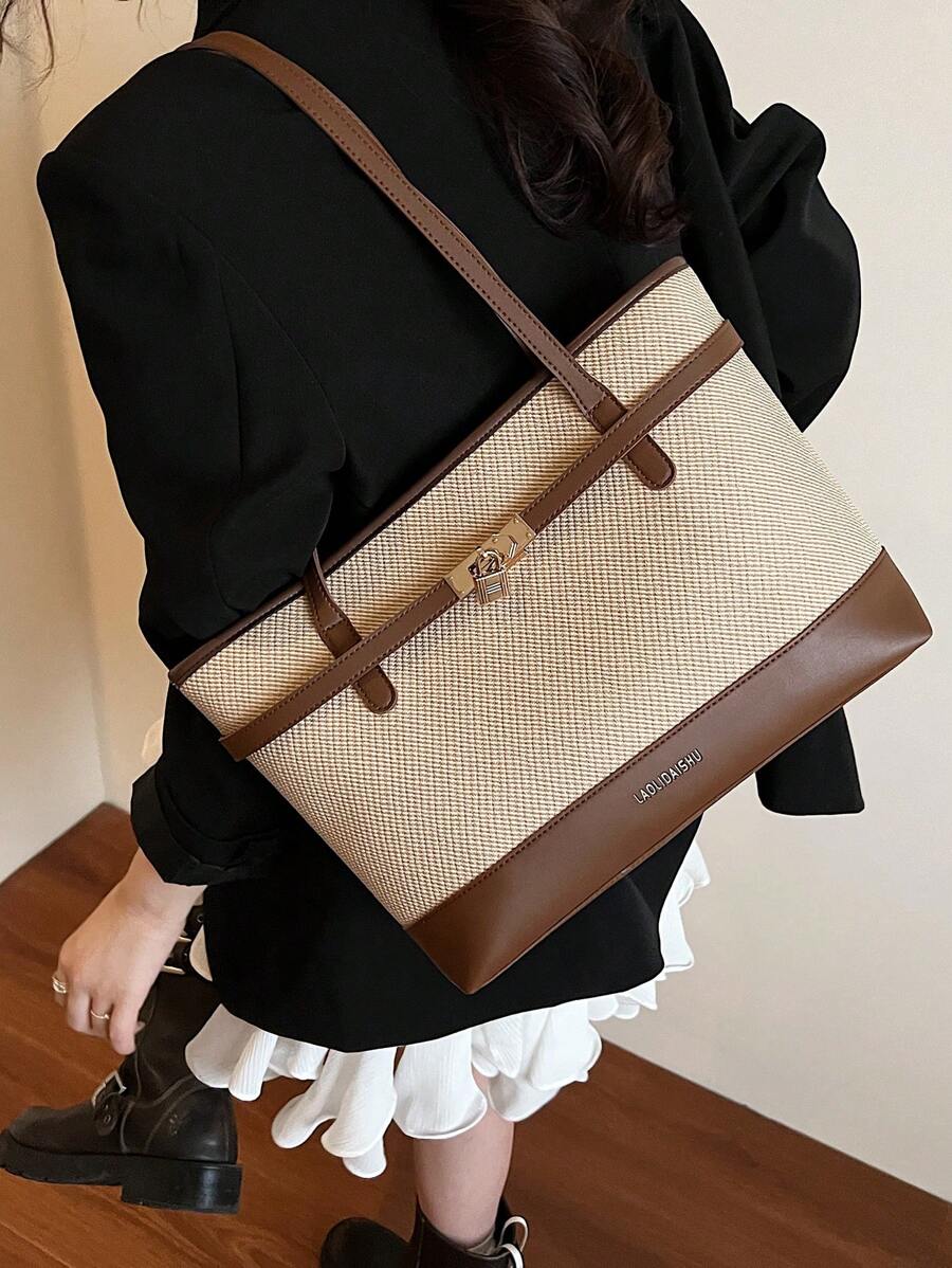 Bolsa de ombro feminina casual com zíper e grande capacidade para uso diário, bolsa de ombro nova no outono/inverno, bolsa tote de grande capacidade