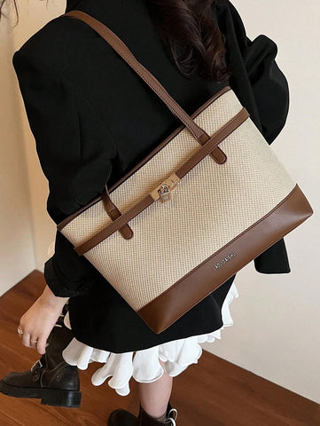 Bolsa de ombro feminina casual com zíper e grande capacidade para uso diário, bolsa de ombro nova no outono/inverno, bolsa tote de grande capacidade