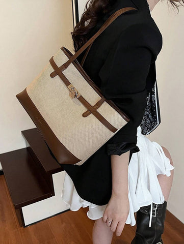 Bolsa de ombro feminina casual com zíper e grande capacidade para uso diário, bolsa de ombro nova no outono/inverno, bolsa tote de grande capacidade