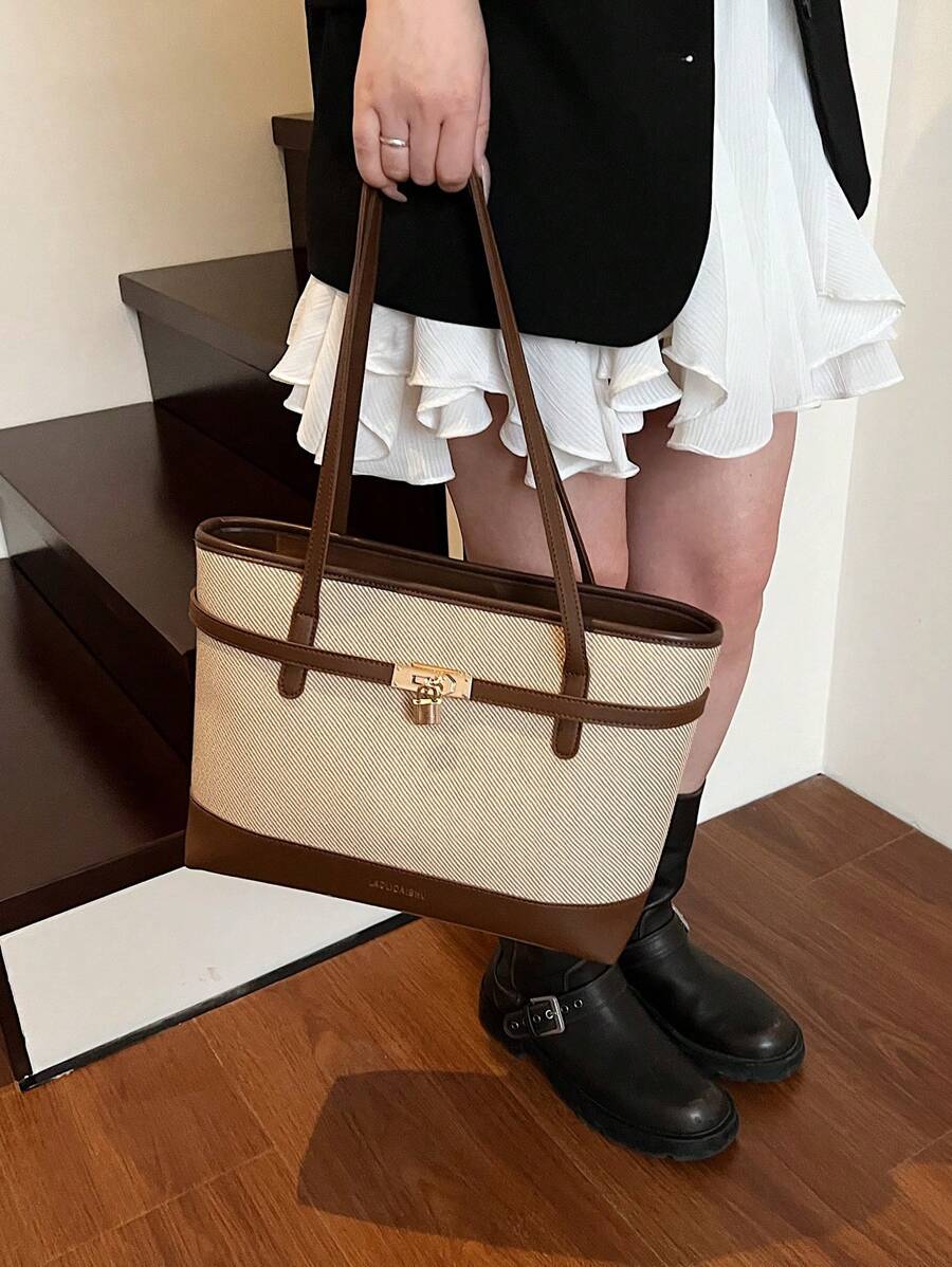 Bolsa de ombro feminina casual com zíper e grande capacidade para uso diário, bolsa de ombro nova no outono/inverno, bolsa tote de grande capacidade