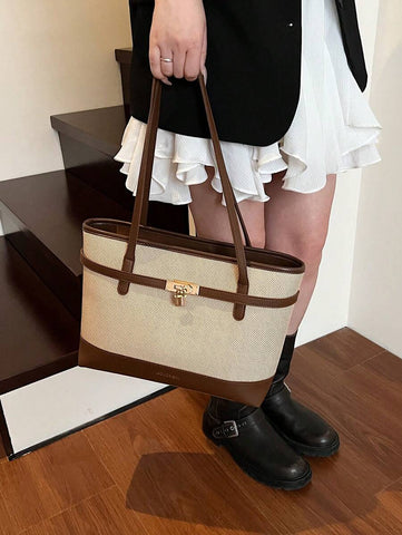 Bolsa de ombro feminina casual com zíper e grande capacidade para uso diário, bolsa de ombro nova no outono/inverno, bolsa tote de grande capacidade