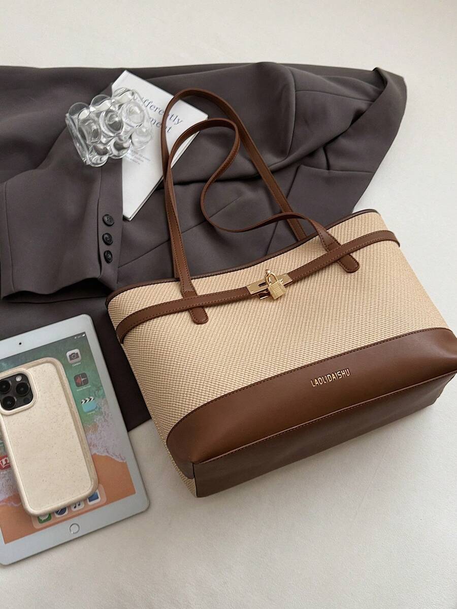 Bolsa de ombro feminina casual com zíper e grande capacidade para uso diário, bolsa de ombro nova no outono/inverno, bolsa tote de grande capacidade