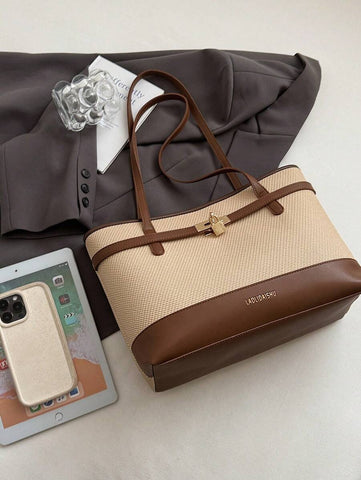 Bolsa de ombro feminina casual com zíper e grande capacidade para uso diário, bolsa de ombro nova no outono/inverno, bolsa tote de grande capacidade