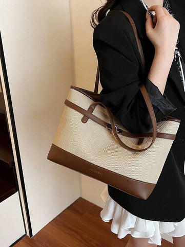 Bolsa de ombro feminina casual com zíper e grande capacidade para uso diário, bolsa de ombro nova no outono/inverno, bolsa tote de grande capacidade