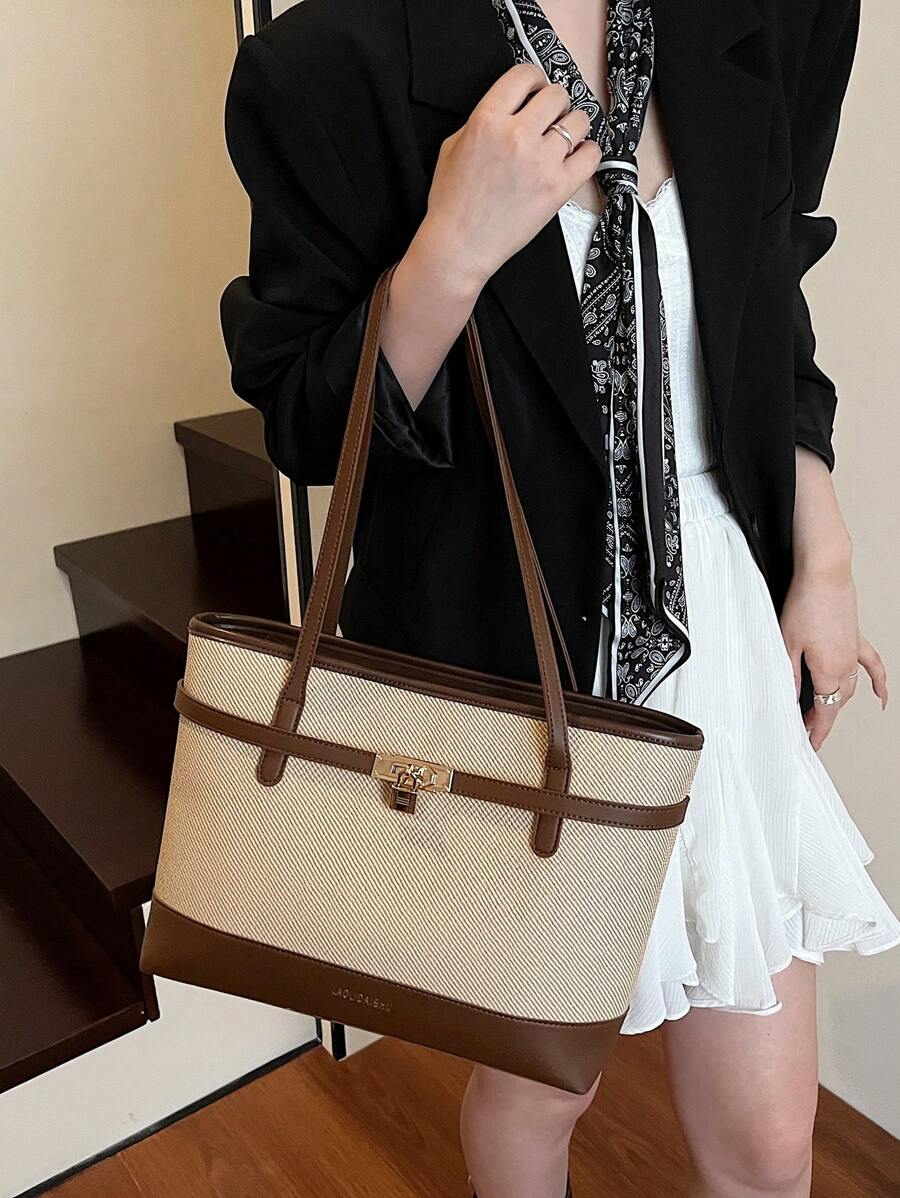Bolsa de ombro feminina casual com zíper e grande capacidade para uso diário, bolsa de ombro nova no outono/inverno, bolsa tote de grande capacidade