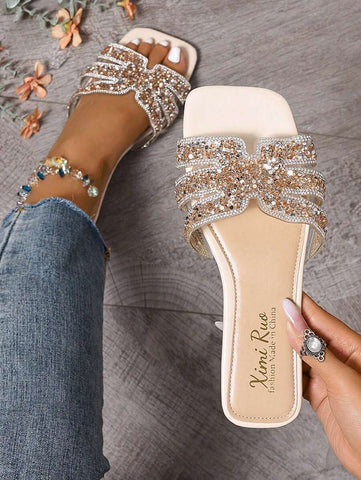 Sandálias Planas Estilo Coreano Para Mulheres, Chinelos De Praia De Verão Com Dedo Aberto, Novas Sandálias Romanas De Tricô De Outono, Sapatos Femininos Elegantes Para Saias, Praia Ou Férias